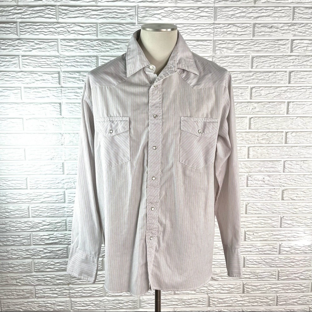 Wrangler Western Pinstriped Long Sleeve Pearl Snap Button Up Shirt Extra Large